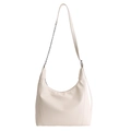 Minimalistische beige Halbmond-Tasche mit eleganter Kette und glatter Ledertextur - Weiß