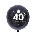 Black latex birthday balloon with white number 40, crown and happy birthday text - 40th Black