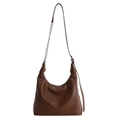 Minimalistische dunkelbraune Halbmondtasche mit Silberkette und PU-Leder-Finish - Braun