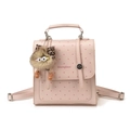 Pink mini backpack with red polka dots and cute plush charm in Korean preppy style - With Pendant / Pink