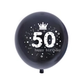 Black 50th birthday balloon with white crown and happy birthday stars pattern - 50th Black