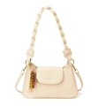 Chic cream-colored baguette bag with braided handle and retro wooden bead charm details - Off White