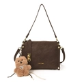 Classic vintage brown faux suede pillow bag with a cute plush bear charm accessory - No Pendant / Brown