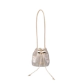 Elegant cream white floral jacquard bucket bag with drawstring closure and bow detail - Off White