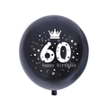 Black 60th birthday balloon with white crown and happy birthday print for party - 60th Black