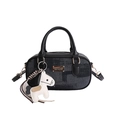 Mini sac Boston noir chic avec texture jacquard florale et charmant poney blanc décoratif - Noir