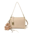 Beige minimalist baguette shoulder bag with gold hardware and a cute teddy bear charm - No Pendant / Off White