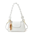 Light blue faux leather baguette bag with braided handle and wooden bead charm - Blue
