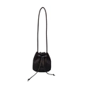 Elegant black bucket bag with floral lace texture and a stylish leather bow detail - Black