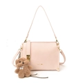 Light pink baguette bag with lychee texture and cute brown teddy bear charm detail - No Pendant / Pink