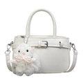 White mini square handbag with plush rabbit charm and adjustable shoulder strap - With Pendant / Off White