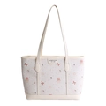 Creamy white tote bag with cute pink bow and cupcake patterns for daily commute - No Pendant / Off White