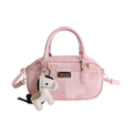 Sac à main Boston en tissu rose avec garniture en cuir et breloque cheval assortie - Rose