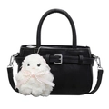 Minimalist black tote bag with cute white sheep charm and detachable crossbody strap - With Pendant / Black