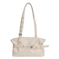 Chic off-white wrinkled patent leather tote bag with silver buckles and shoulder strap - White