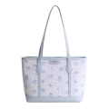 Cute light blue tote bag with cartoon cat print and textured synthetic leather finish - No Pendant / Blue