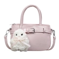 Piccola borsa quadrata rosa stile minimalista con ciondolo mostro di peluche e perle - Rosa