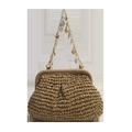 Bolso playero de paja beige con colgantes de conchas y estrellas de mar en cadena oro - Con Colgante / Caqui