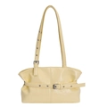 Minimalist light yellow tote bag with glossy wrinkled texture and silver buckle - Yellow