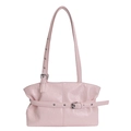 Pale pink crinkled patent leather shoulder bag with decorative belt buckle and grommet strap - Pink