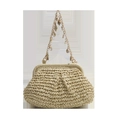Bolso playero trenzado beige con cadena dorada decorada con conchas y perlas - Con Colgante / Amarillo