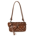 Borsa sottobraccio marrone a pois con ciondolo a cuore e tasche con fibbia in metallo - Marrone
