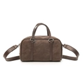Borsa Boston marrone scuro in pelle scamosciata con manici testurizzati e tracolla - Marrone