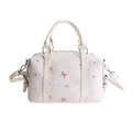 Creamy white Boston bag featuring cute pink cartoon cat prints and wrinkled texture - No Pendant / Off White
