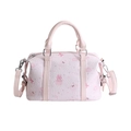 Pink Boston shoulder bag with cute cat and cupcake prints in grainy faux leather - No Pendant / Pink