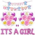 Pink It's a Girl gender reveal balloon set with elephant banner and latex party decor - It's a Girl Pink Glitter Style