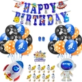 Space astronaut and rocket balloon set for kids birthday party decoration with happy birthday banner - Set 13: Full Set Decoration with Large Cake Topper and Orange Balloons