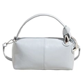 Minimalist light blue leather handbag with knot handle and silver metal ring detail - Blue