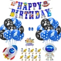 Space birthday party decoration kit with astronaut balloons and happy birthday banner - Set 14: Full Set Decoration with Large Topper and Blue Polka Dot Balloons
