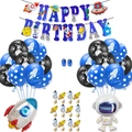 Set di palloncini astronauta e razzo per decorazioni festa di compleanno bambini - Set 2: Set palloncini in alluminio con topper per torta e palloncini a pois blu