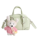 Chic light green Boston bag in soft PU leather with cute bunny charm and shoulder strap - With Pendant / Green