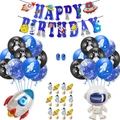 Set decorazioni compleanno tema astronauta con striscioni e palloncini spaziali - Set 4: Palloncini in alluminio con topper per torta e set con paillettes blu