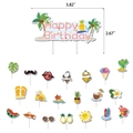 Tropical Hawaii party cake toppers set with flamingo pineapple and Happy Birthday banner - Cake Toppers