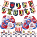 Set completo decorazioni 4 luglio con bandiere USA, palloncini e topper per torte - Set A