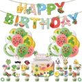 Hawaii-Party-Set mit Happy Birthday Banner und Fruchtmotiven auf Luftballons - Set A (Banner + 21 Topper + 24 Ballons + 2 Bänder)