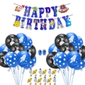 Space theme birthday decoration set with Happy Birthday banner and astronaut latex balloons - Set 8: Banner with Cake Toppers and Blue Polka Dot Balloon Set