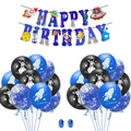 Space birthday party decoration set with rocket banners and astronaut latex balloons - Set 9: Banner with Blue Sequin Balloons and Ribbons Combo