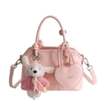 Roze schelpvormige handtas met schattige konijnenpop en hartvormige portemonnee - Met Hanger / Roze