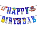 Detailansicht der Weltraum-Happy Birthday-Girlande mit Raketen- und Astronautenmotiven - Weltraum Wimpelkette