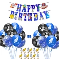 Space birthday party kit with astronaut banners, latex balloons and cake toppers - Set 10: Banner with Cake Toppers and Blue Sequin Set