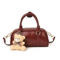 Borsa a mano Boston bordeaux con ciondolo orsetto di peluche e tracolla rimovibile - Senza Ciondolo / Rosso