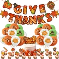 Set decorazioni festa del Ringraziamento con striscione Give Thanks, palloncini e topper - Banner/Palloncini Arancione Verde Bianco Set