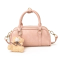 Borsa Boston rosa plissettata con dettagli dorati e ciondolo a forma di orso - Senza Ciondolo / Rosa