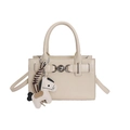 Minimalist creamy white shoulder bag with gold heart lock and horse charm detail - With Pendant / White