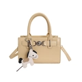 Chic beige faux leather rectangular handbag with gold heart buckle and horse charm - With Pendant / Yellow