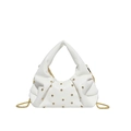 Sac à main blanc plissé avec strass dorés, poignée en cuir et chaîne en métal fin - Blanc